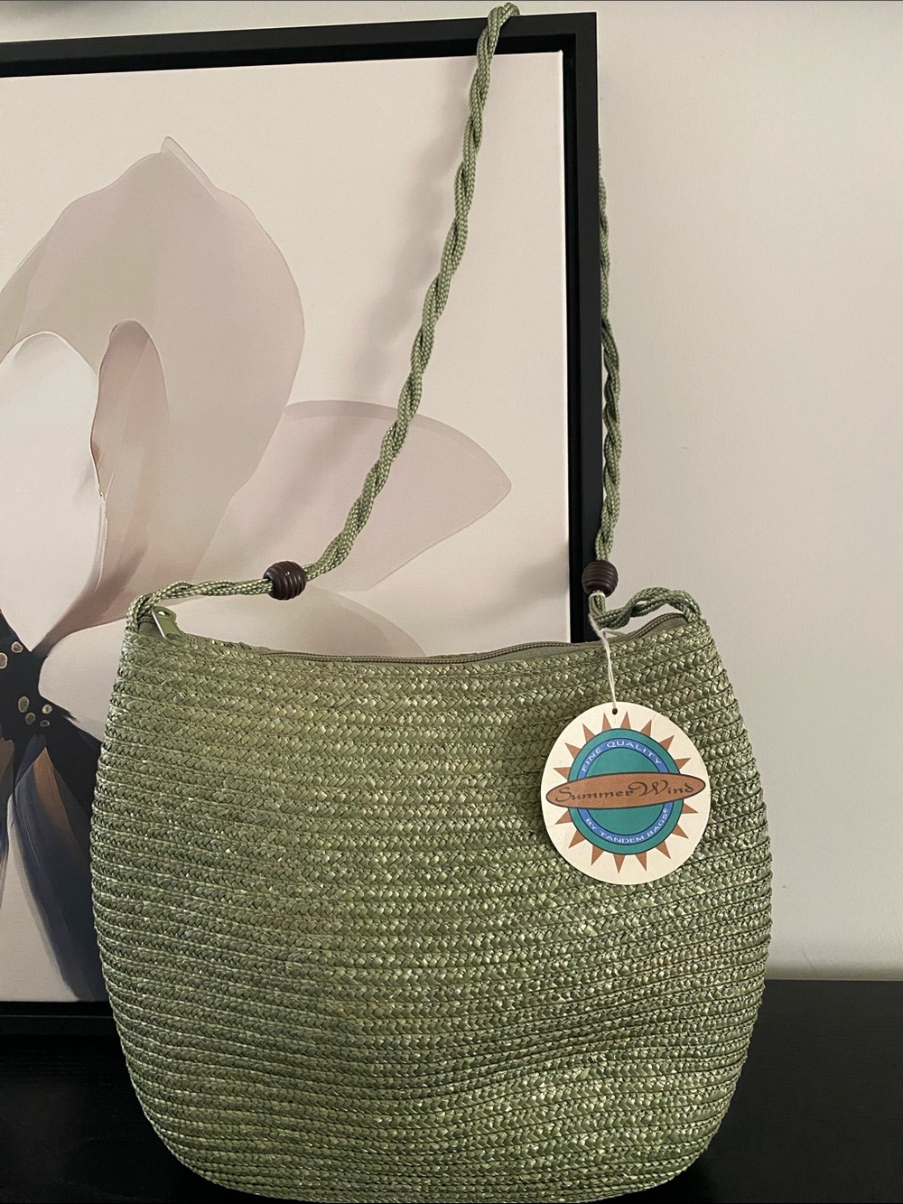 Summer Wind Vintage 80’s Mint Green Wheat Straw Shoulder Bag